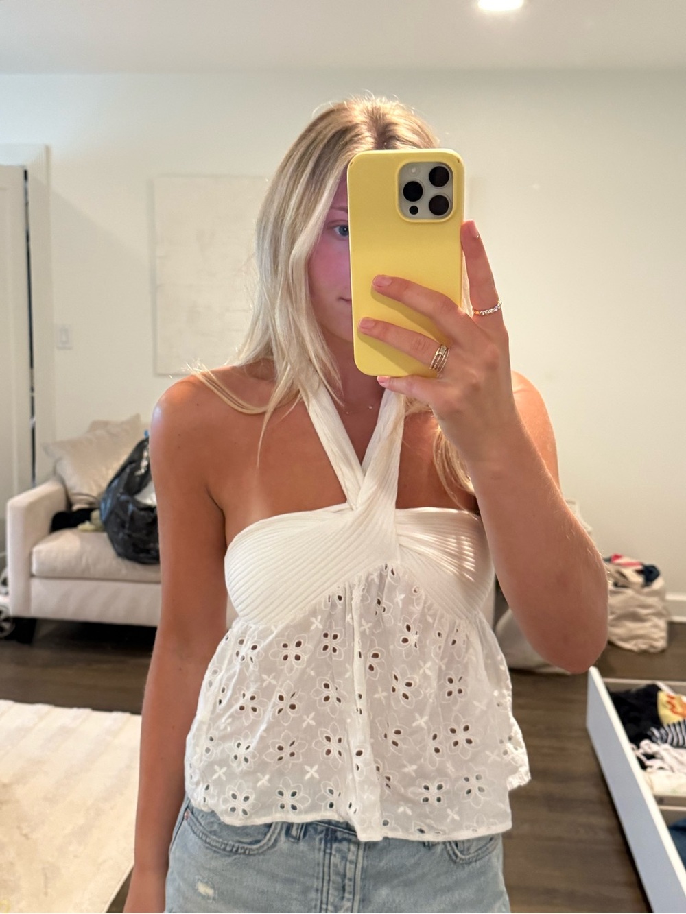 Zara White Eyelet Halter Top